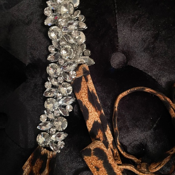 NWT “FASHION NOVA” 2PC Animal Print Crystal Triangle Top Ruched Bikini SWIMSUIT - Picture 4 of 9